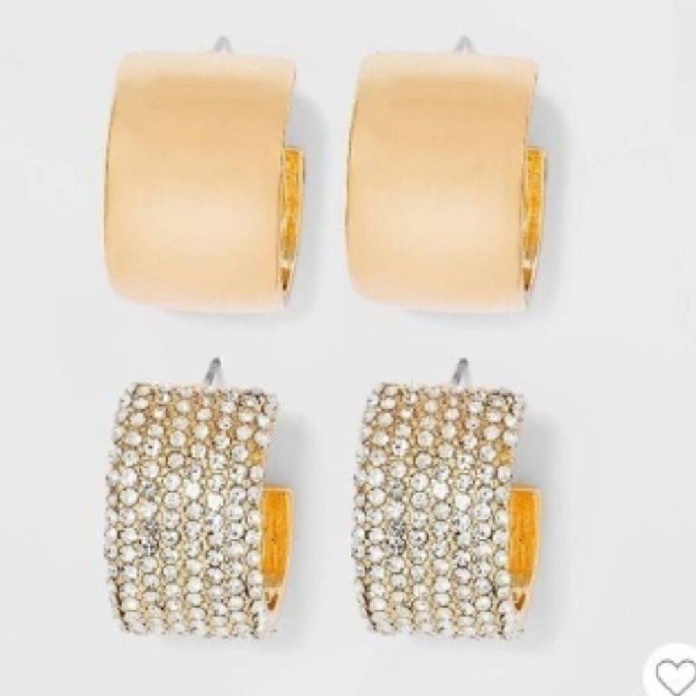 SUGARFIX By BaubleBar Gold rhinestone wide hoops set of 2